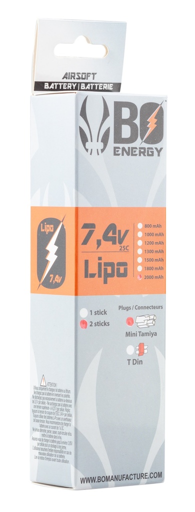 2 sticks batterie Lipo 2S 7.4V 2000mAh 25C