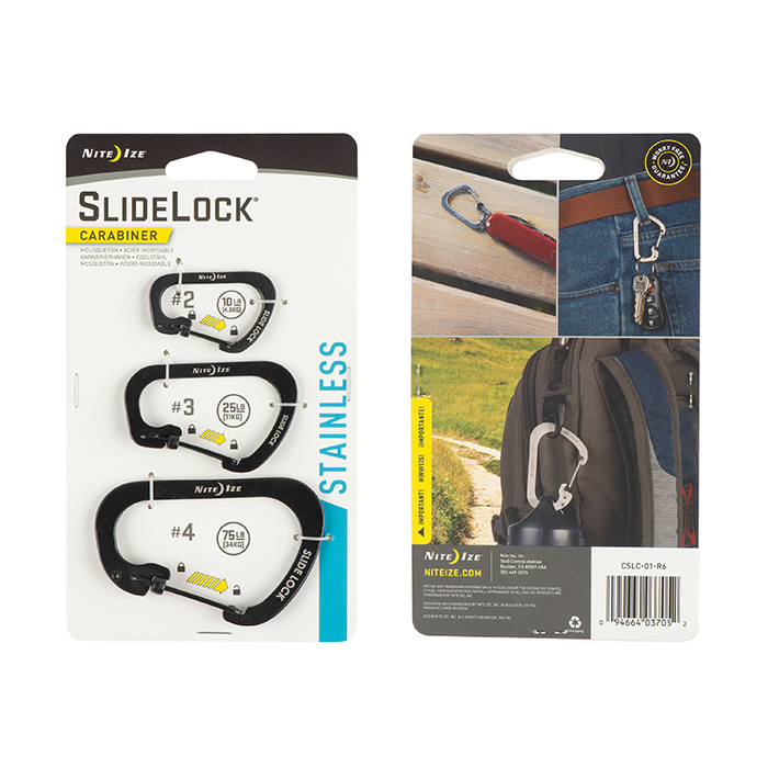 Mousqueton Acier inoxydable Carabiner Verrou  Slidelock - Nite IzeNI Slidelock  Carabiner  Acier inoxydable #2 - Noir - CSL2-01-R6