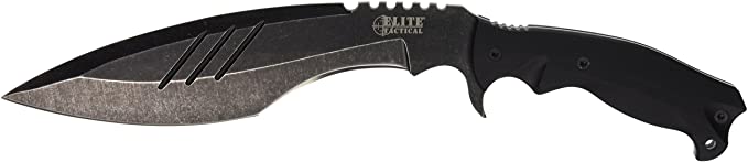 Elite Tactical 4003413 15 inches Kukri Stonewash Machete Black G10 Handle