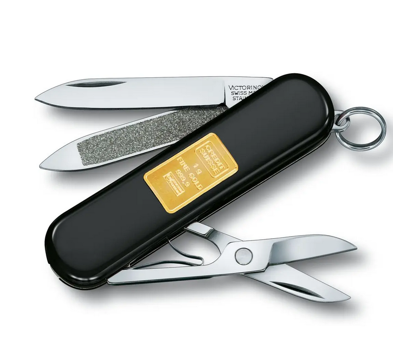 Couteau Victorinox Classic avec lingot d’or 1 g