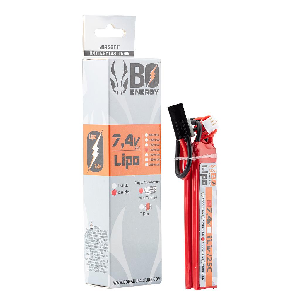 BO Manufacture - 2 sticks batterie Lipo 2S 7.4V 1300mAh 25C - Mini Tamya