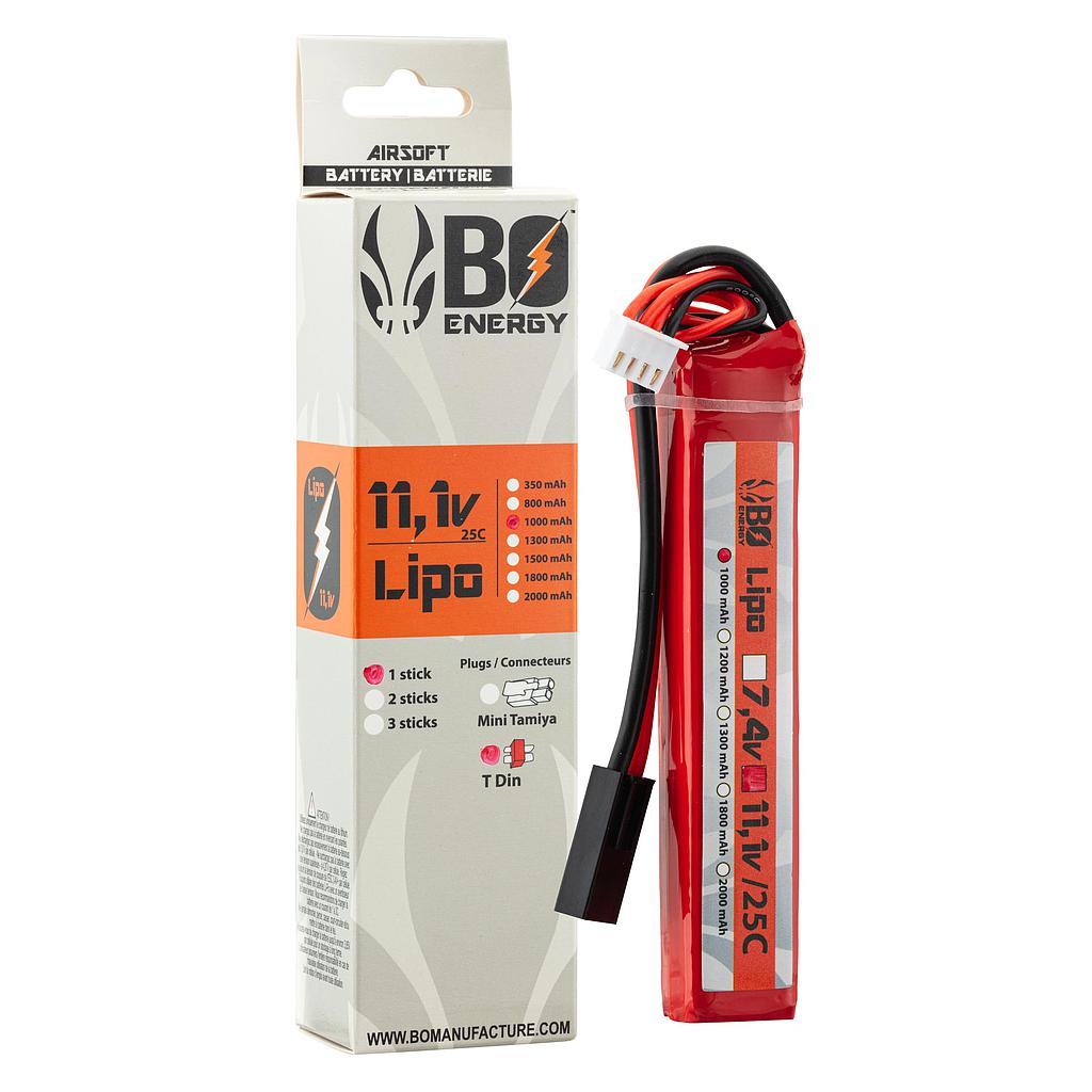 BO Manufacture - 1 stick batterie Lipo 3S 11.1V 1000mAh 25C Mini Tamya