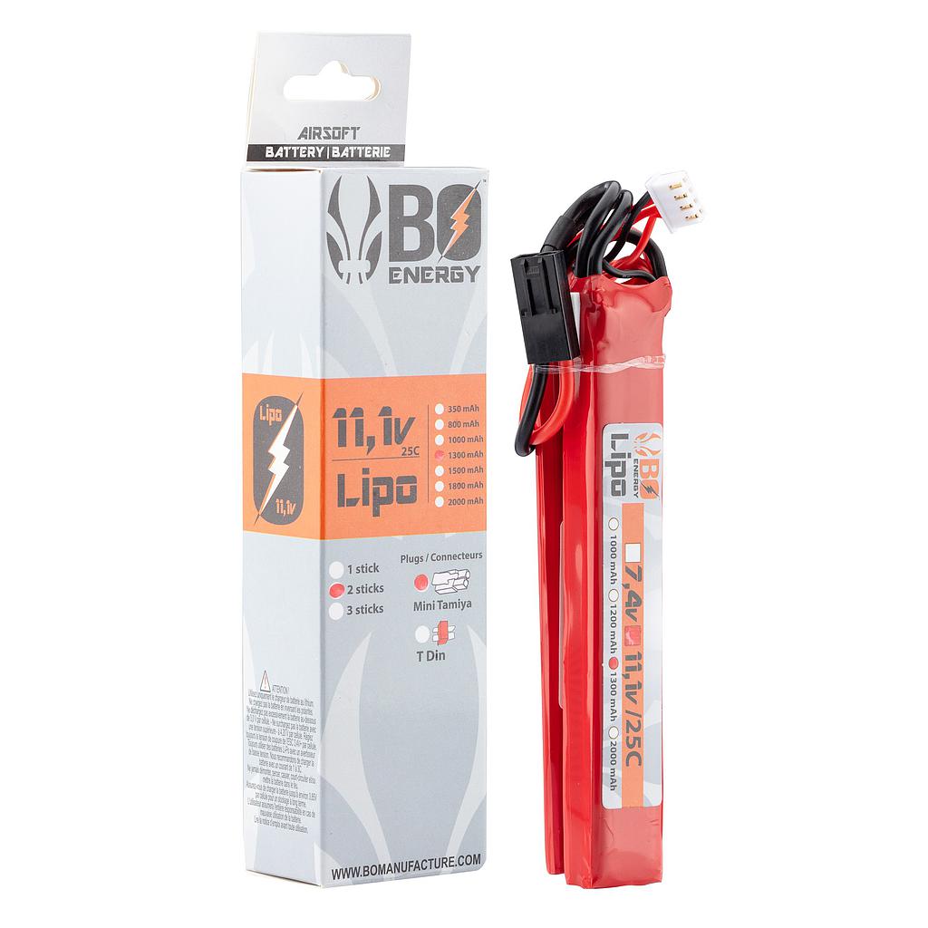 BO Manufacture - 2 sticks batterie Lipo 3S 11.1V 1300mAh 25C Mini Tamya