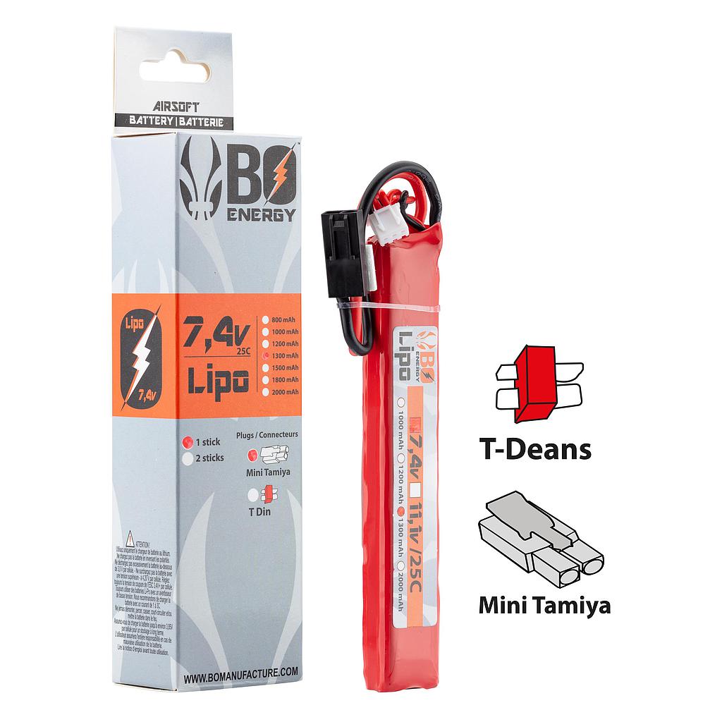 BO Manufacture - 1 stick batterie Lipo 2S 7.4V 1300MAH 25 C T-Dean