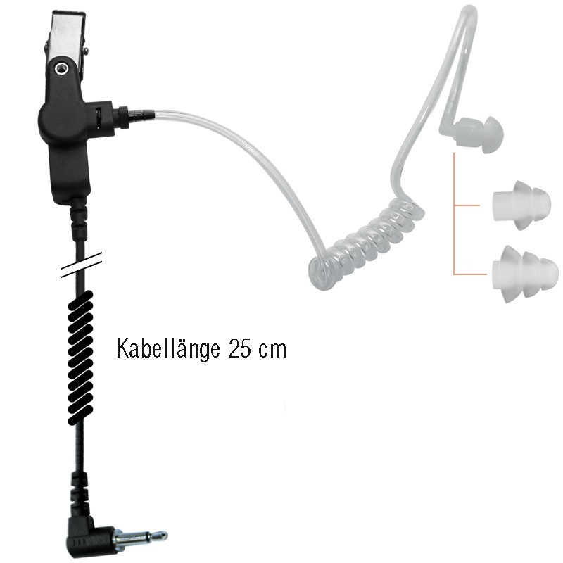 Oreillette avec tube acoustique - câble spiralé - 3.5mm - 25cm