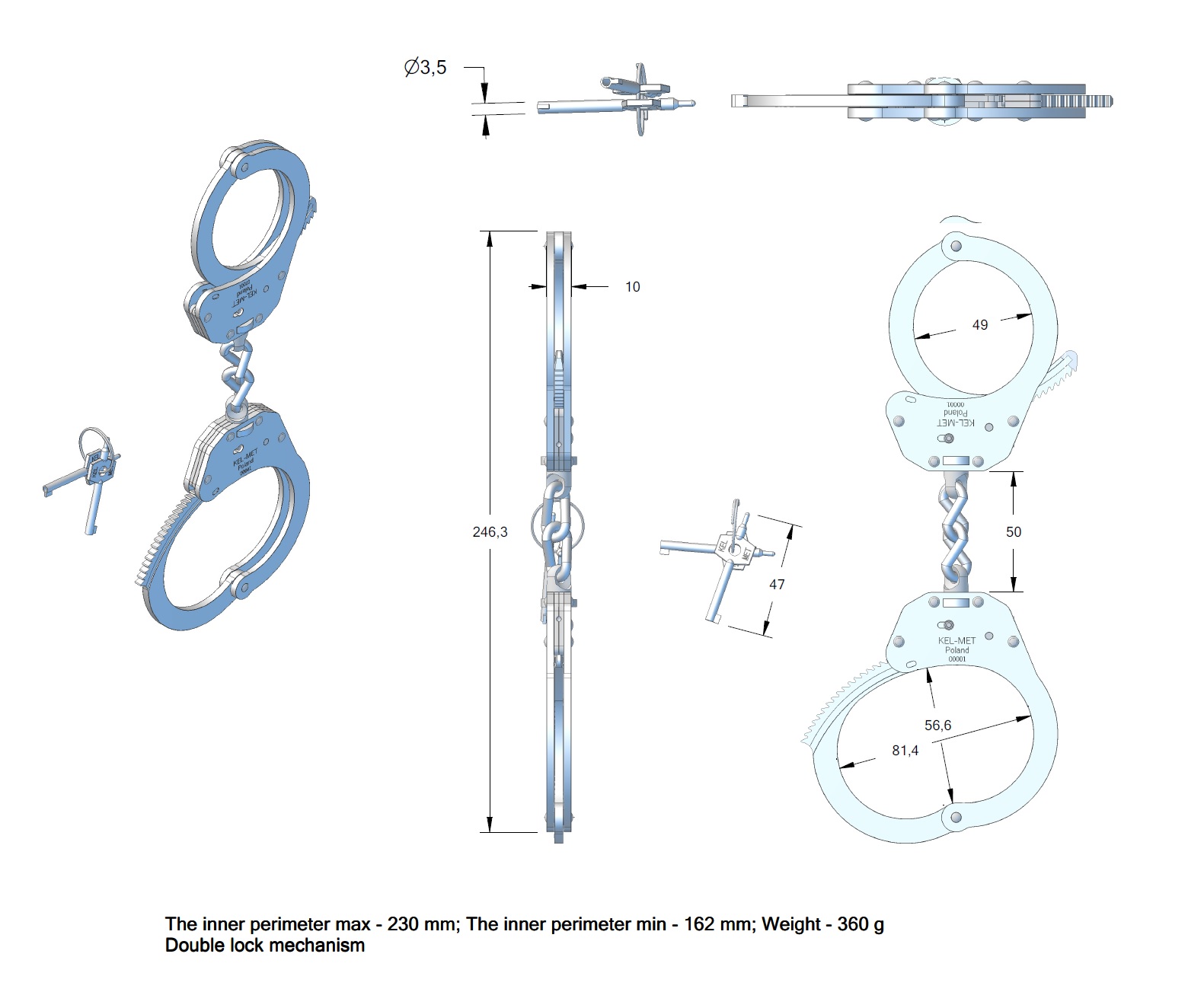 Menotte en acier inoxydable - serrure double