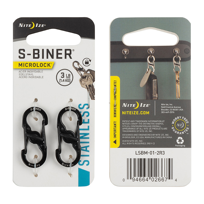 Mousqueton Acier Inoxydable S-Biner Microlock lot de 2 - Nite Ize