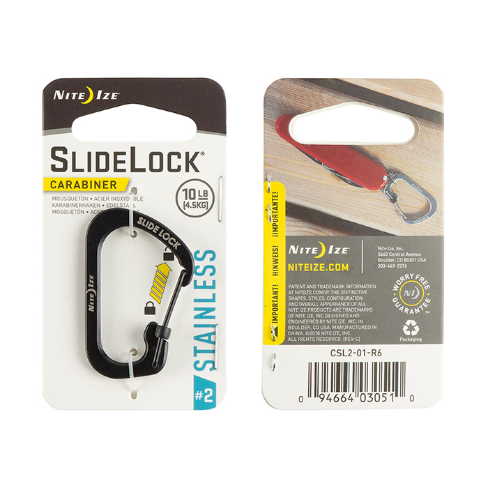 Mousqueton Acier inoxydable Carabiner Verrou  Slidelock - Nite IzeNI Slidelock  Carabiner  Acier inoxydable #2 - Noir - CSL2-01-R6