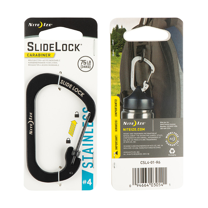 Mousqueton Acier inoxydable Carabiner Verrou  Slidelock - Nite IzeNI Slidelock  Carabiner  Acier inoxydable #2 - Noir - CSL2-01-R6