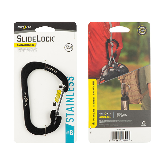 Mousqueton Acier inoxydable Carabiner Verrou  Slidelock - Nite IzeNI Slidelock  Carabiner  Acier inoxydable #2 - Noir - CSL2-01-R6